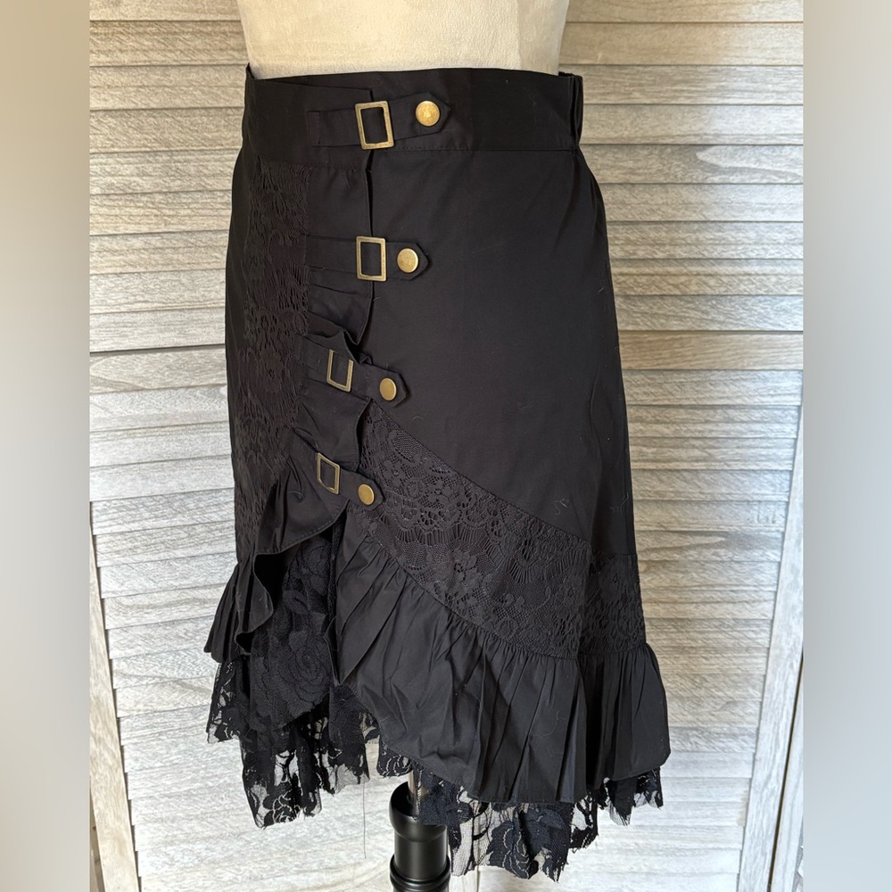 Gothic Steampunk Style Black Skirt Women’s SZ 2X, w/Lace, Ruffled Trim, Buckles - Picture 2 of 16